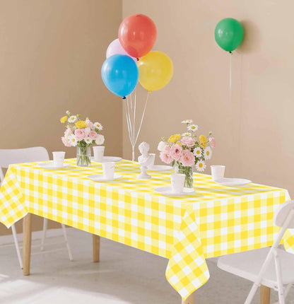 3 Pack Yellow Gingham Tablecloth Rectangle 54 x 108 Yellow and White Checkered Table Cloth Disposable Plaid Table Cover Plastic for Birthday Baby Shower Picnic Wedding Party Supplies