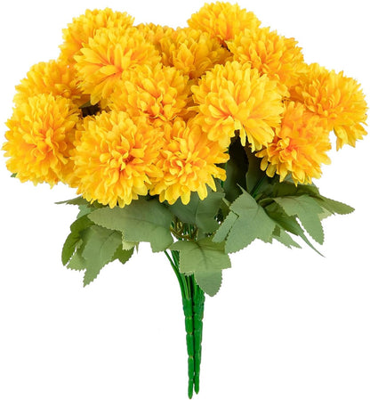 Artificial Marigold Flowers, 4 Pack 12 Inch Silk Marigold Flower Heads Bouquet for Day of The Dead Decor Diwali Halloween Decoration Dia De Los Muertos Home Decoration, Yellow