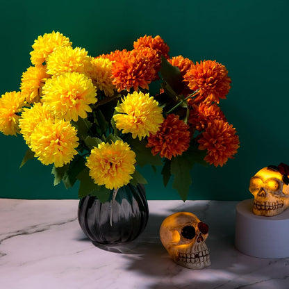 Artificial Marigold Flowers, 4 Pack 12 Inch Silk Marigold Flower Heads Bouquet for Day of The Dead Decor Diwali Halloween Decoration Dia De Los Muertos Home Decoration, Yellow