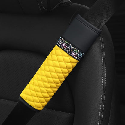 2 Pcs Auto Seat Belt Cover, Breathable Leather Shoulder Pads Protect Your Neck, Harness Pads Strap for a More Comfortable Driving, Car Accessories Compatible with Adults Kids (Yellow)