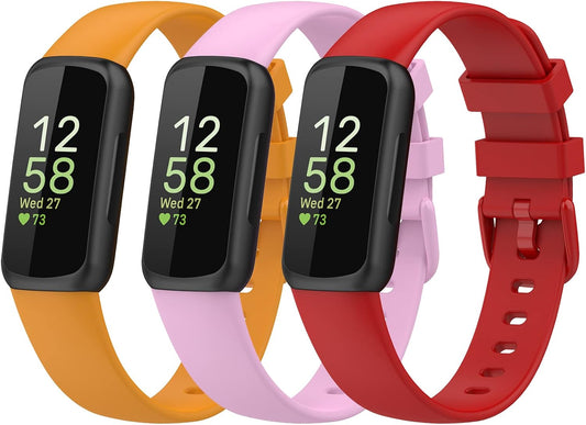 Bands Compatible with Fitbit Inspire 3 Smart Watch Band Replacement Wristband Strap Bracelet Silicone Accessory for Women Men S/L Size, 3 Pack