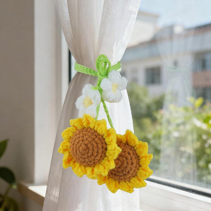 Crochet Strawberry and Flower Car Hanging Ornaments, Aesthetic Rearview Mirror Hanging Accessories, Handmade Car Decor 2-Pack, Yellow