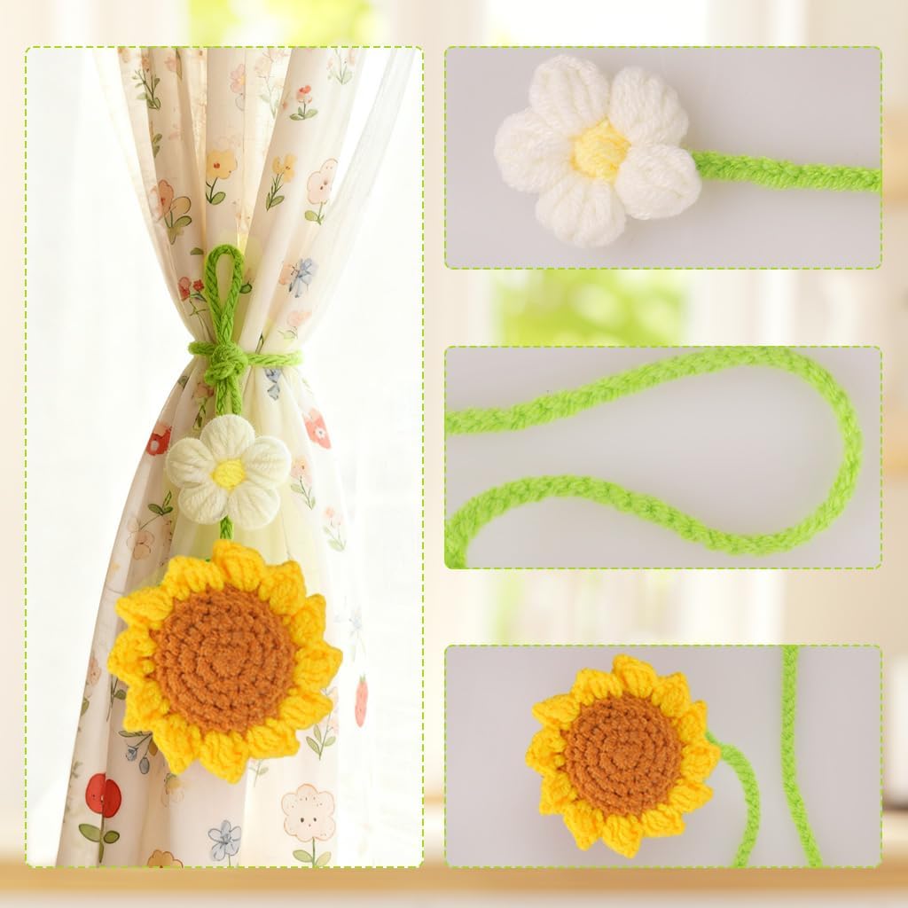Crochet Strawberry and Flower Car Hanging Ornaments, Aesthetic Rearview Mirror Hanging Accessories, Handmade Car Decor 2-Pack, Yellow
