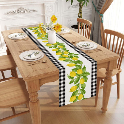 White and Black Buffalo Plaid Check Lemon Table Runner Farmhouse Style Spring Summer Home Kitchen Dinding Room Table Decorations 13x72 Inch