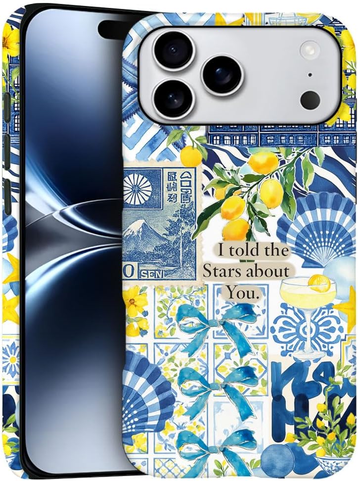 Compatible with iPhone 17 Pro Max,Frosted PC Anti-Scratch Shockproof Case - Lemon Aesthetic Summer Pattern