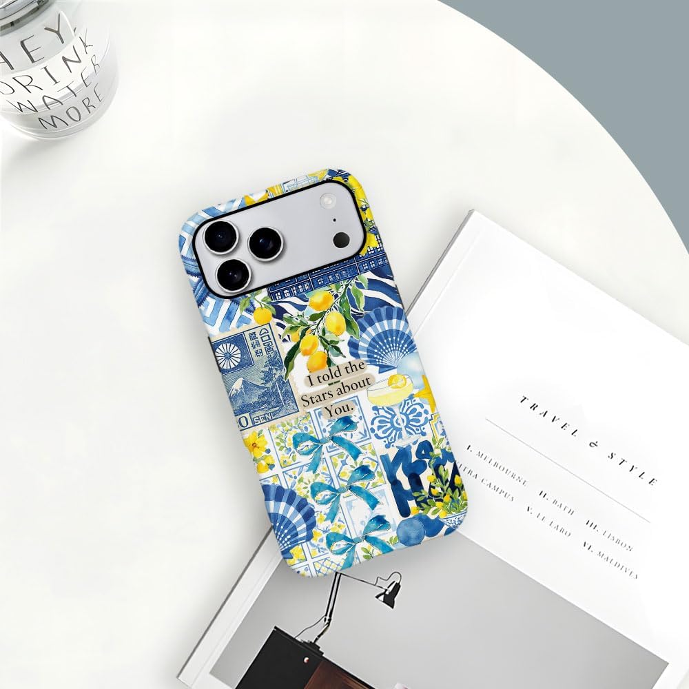 Compatible with iPhone 17 Pro Max,Frosted PC Anti-Scratch Shockproof Case - Lemon Aesthetic Summer Pattern