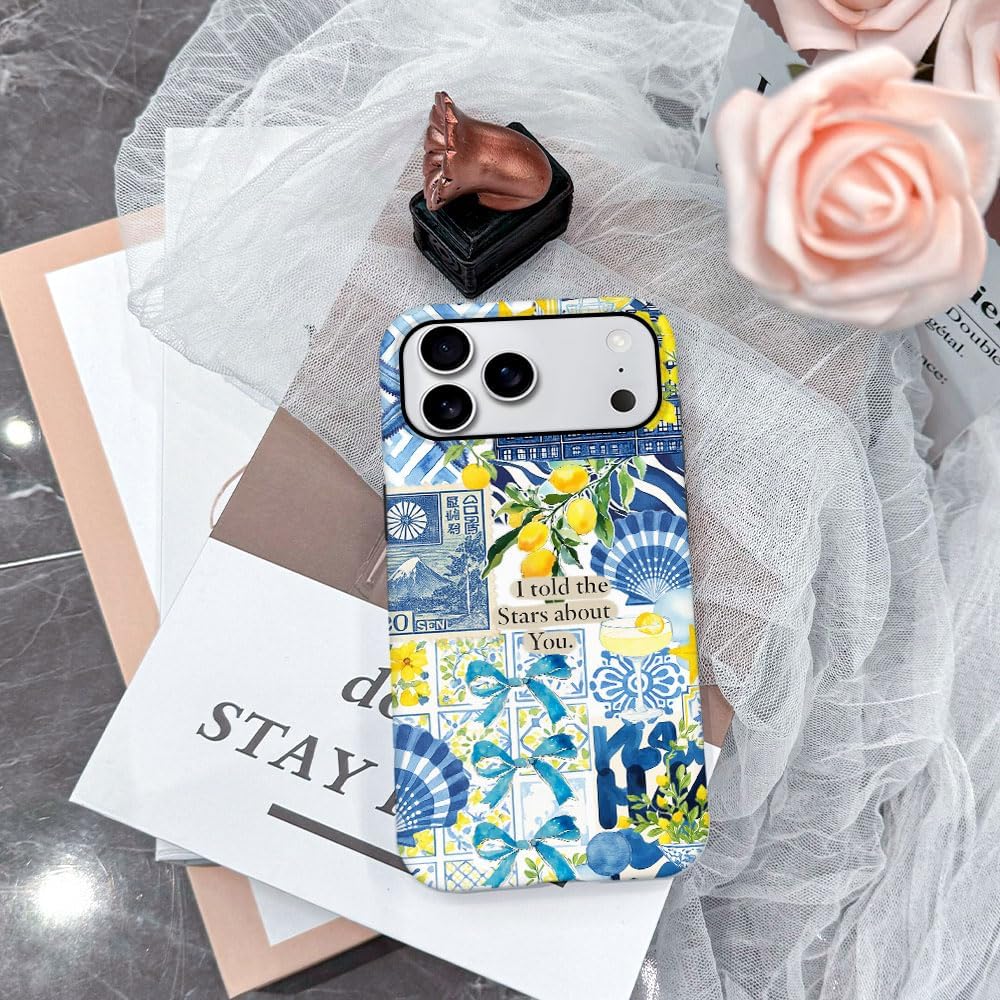 Compatible with iPhone 17 Pro Max,Frosted PC Anti-Scratch Shockproof Case - Lemon Aesthetic Summer Pattern