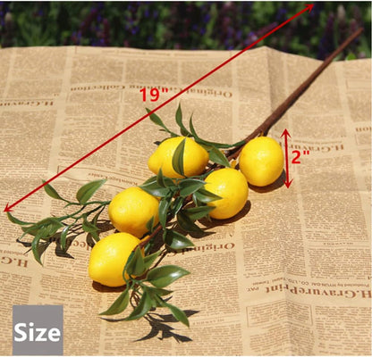 6Pcs Lemon Decor Fake 19" Beautiful Lemons Branch Decoration,Yellow | Home Holiday Farmhouse Table Centerpiece and Home Christmas Decoration