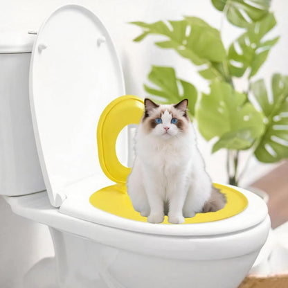 Cat Toilet Seat Training Kit,Removable Pet Toilet Training System,Washable Cleaning Pad for Cats,Reusable Plastic Trainer for Pet Cleaning,Portable Trainer for Home Pet Shop Pet Care (Yellow)