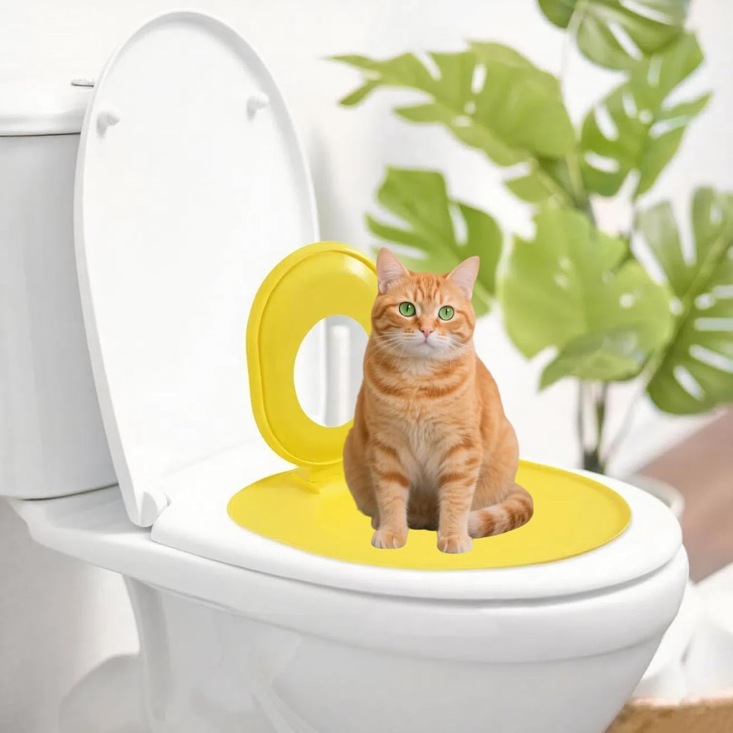 Cat Toilet Seat Training Kit,Removable Pet Toilet Training System,Washable Cleaning Pad for Cats,Reusable Plastic Trainer for Pet Cleaning,Portable Trainer for Home Pet Shop Pet Care (Yellow)