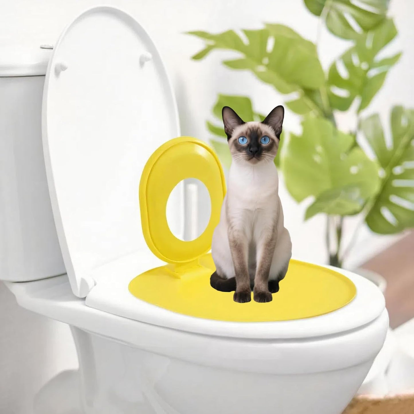 Cat Toilet Seat Training Kit,Removable Pet Toilet Training System,Washable Cleaning Pad for Cats,Reusable Plastic Trainer for Pet Cleaning,Portable Trainer for Home Pet Shop Pet Care (Yellow)