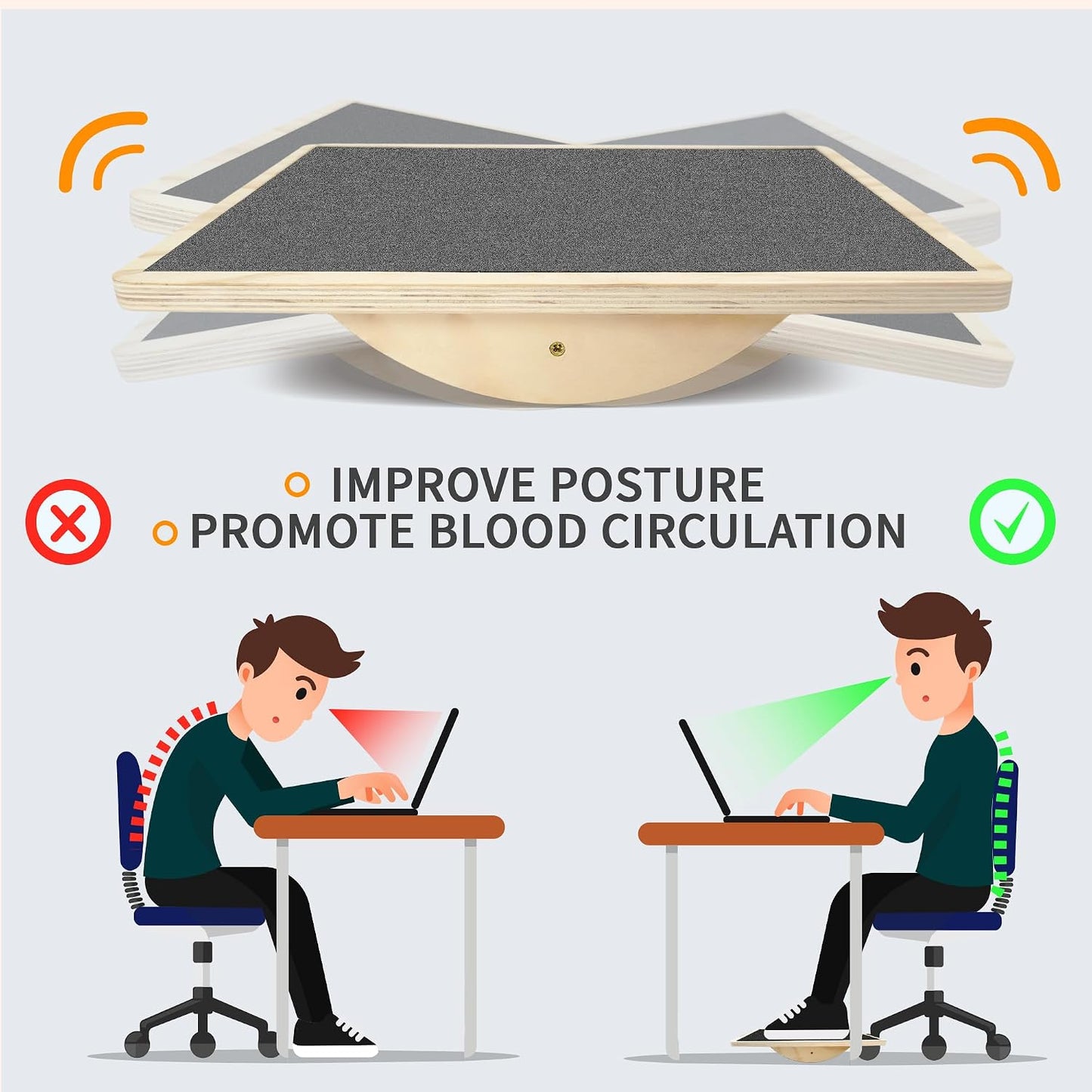 Balance Board Professional Wobble Board for Adults Anti-Slip for Physical Therapy Standing Desk Core Strength Wooden Rocker Board(350LBS)