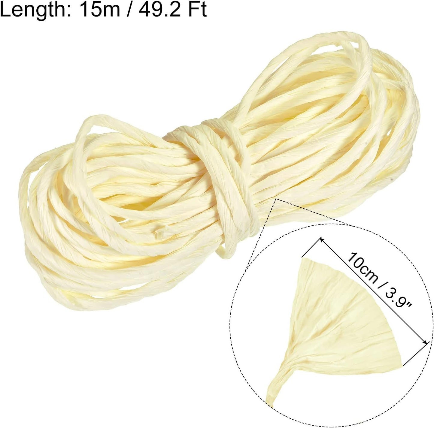 Raffia Paper Craft Rope Packing 16.4 Yards Handmade Twisted Paper Craft String/Cord for DIY Decoration Gift Packaging Light Yellow