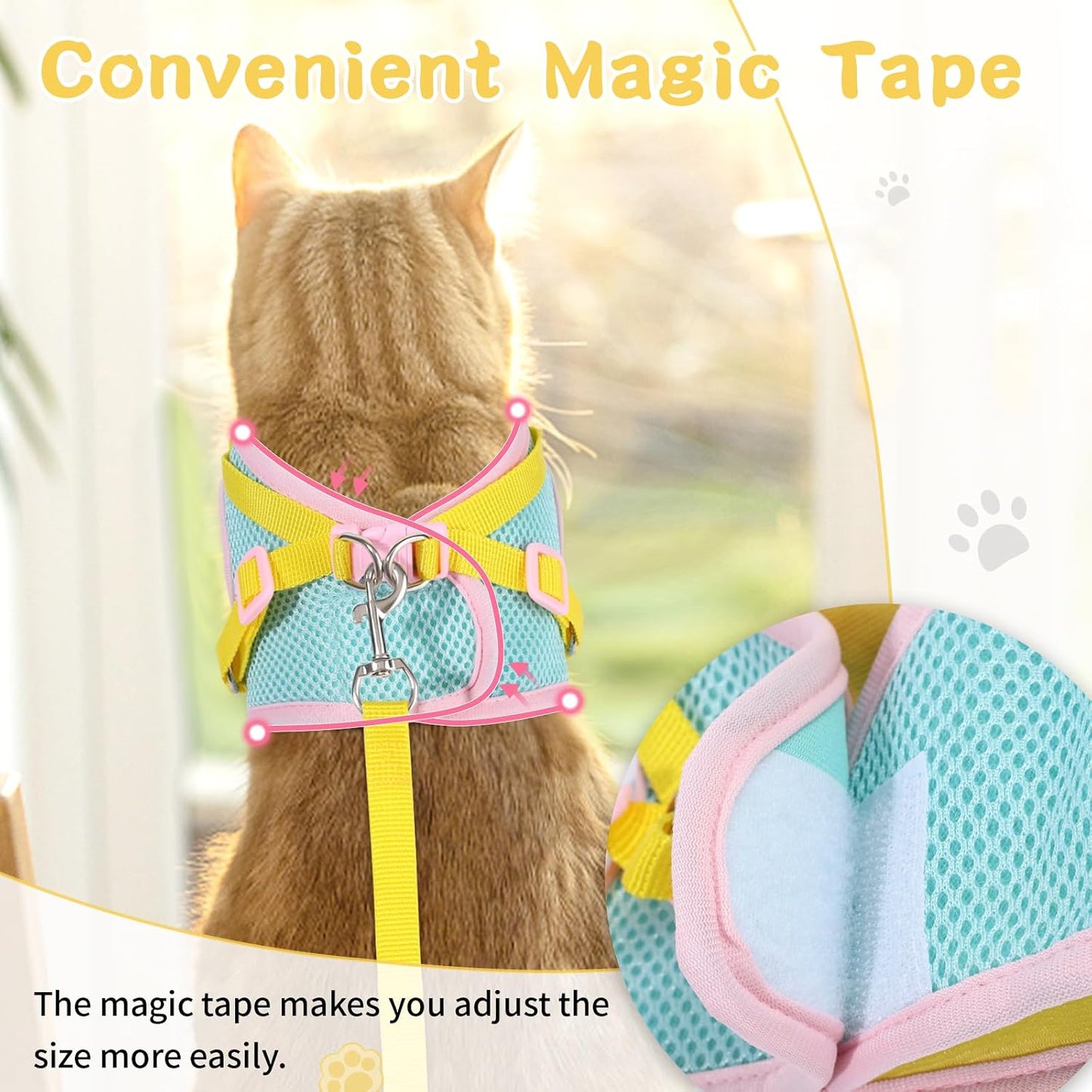 Cat Harness and Leash Set, Escape Proof Soft Vest Walk Yellow XS | Adjustable, Easy Wear, Breathable Comfy Mesh, Reflective Strips, Sturdy Clip Buckle Flower Harness for Cats Kitty Puppy Bunny