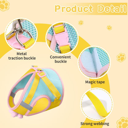 Cat Harness and Leash Set, Escape Proof Soft Vest Walk Yellow XS | Adjustable, Easy Wear, Breathable Comfy Mesh, Reflective Strips, Sturdy Clip Buckle Flower Harness for Cats Kitty Puppy Bunny