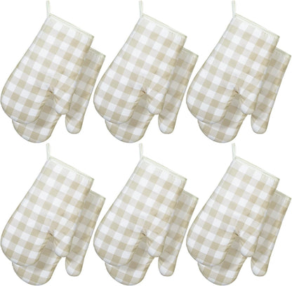 6 Pair Checkered Oven Mitts Heat Resistant, Vintage Retro Checkerboard Cute Oven Mitts, Extra Thicken Kitchen Gloves, 11 Inch(Yellow and White)
