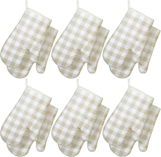 6 Pair Checkered Oven Mitts Heat Resistant, Vintage Retro Checkerboard Cute Oven Mitts, Extra Thicken Kitchen Gloves, 11 Inch(Yellow and White)