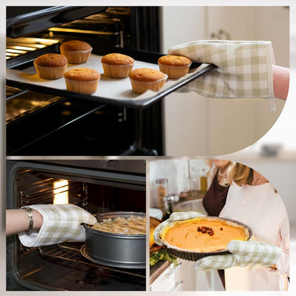 6 Pair Checkered Oven Mitts Heat Resistant, Vintage Retro Checkerboard Cute Oven Mitts, Extra Thicken Kitchen Gloves, 11 Inch(Yellow and White)
