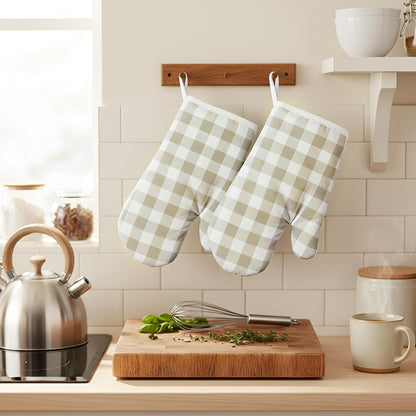 6 Pair Checkered Oven Mitts Heat Resistant, Vintage Retro Checkerboard Cute Oven Mitts, Extra Thicken Kitchen Gloves, 11 Inch(Yellow and White)