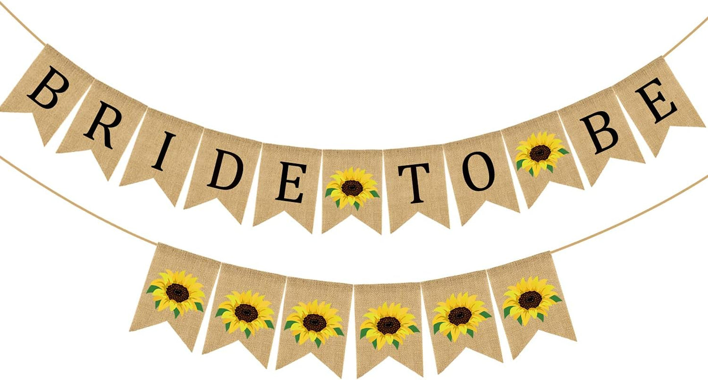 Bride to Be Burlap Banner Rustic Sunflower Bunting Garland Bridal Shower Party Banner Jute Wedding Bunting Banner for Bachelorette Engagement Announcement Anniversary Party Photo Prop Decor