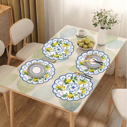 50PCS Lemon Paper Placemats Disposable,13.7 Inch Blue Chinoiserie Lemon Floral Placemat Round Place Mats Summer Table Mats for Home Kitchen Dinner Table Dining Party Decoration