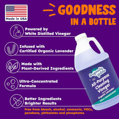 Lemon Vinegar For Cleaning Purpose | USA Made All Purpose Cleaner | Use as a Floor, Glass, Kitchen, & Bathroom Cleaner | Plant Derived Vinegar Half Gallon | 64 Oz