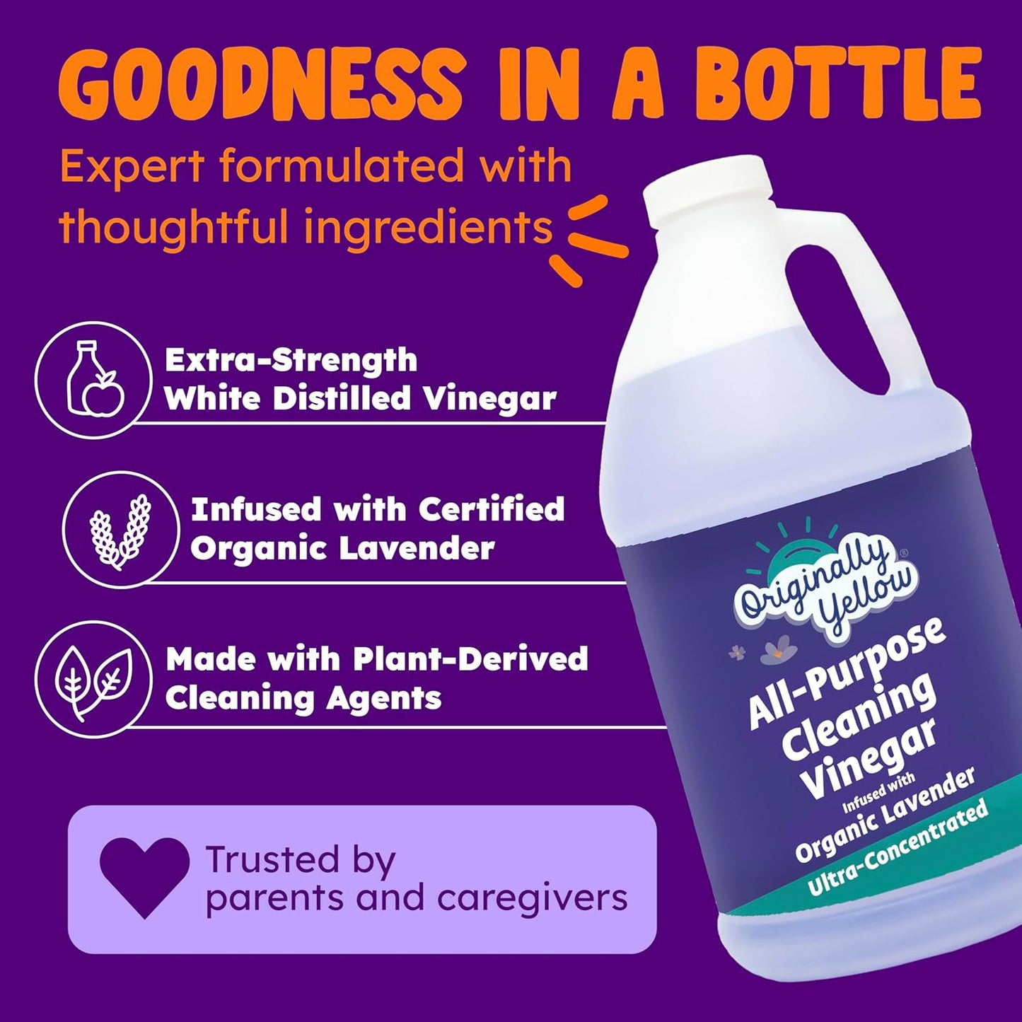 Lemon Vinegar For Cleaning Purpose | USA Made All Purpose Cleaner | Use as a Floor, Glass, Kitchen, & Bathroom Cleaner | Plant Derived Vinegar Half Gallon | 64 Oz