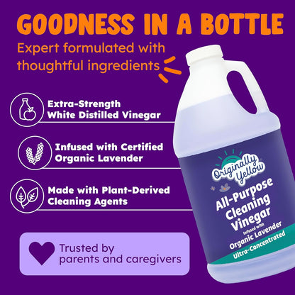 Lemon Vinegar For Cleaning Purpose | USA Made All Purpose Cleaner | Use as a Floor, Glass, Kitchen, & Bathroom Cleaner | Plant Derived Vinegar Half Gallon | 64 Oz