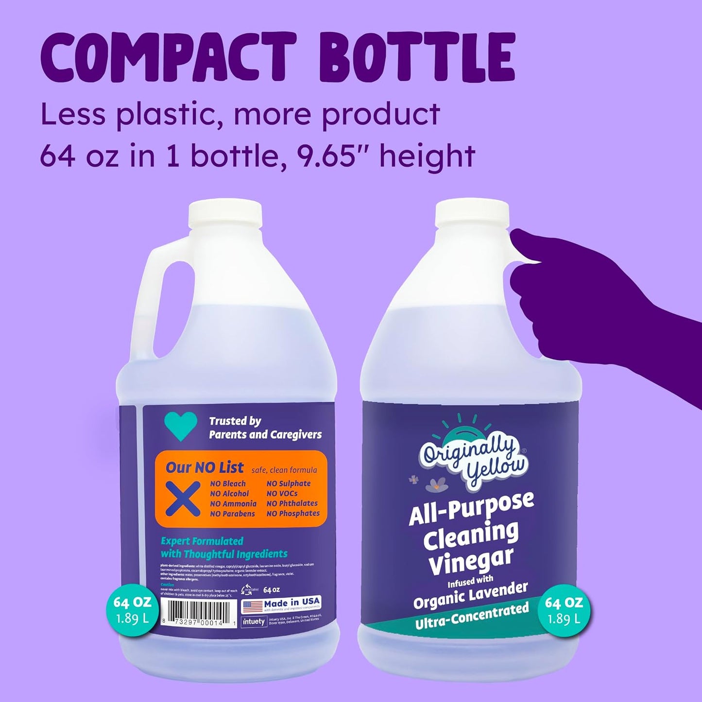 Lemon Vinegar For Cleaning Purpose | USA Made All Purpose Cleaner | Use as a Floor, Glass, Kitchen, & Bathroom Cleaner | Plant Derived Vinegar Half Gallon | 64 Oz
