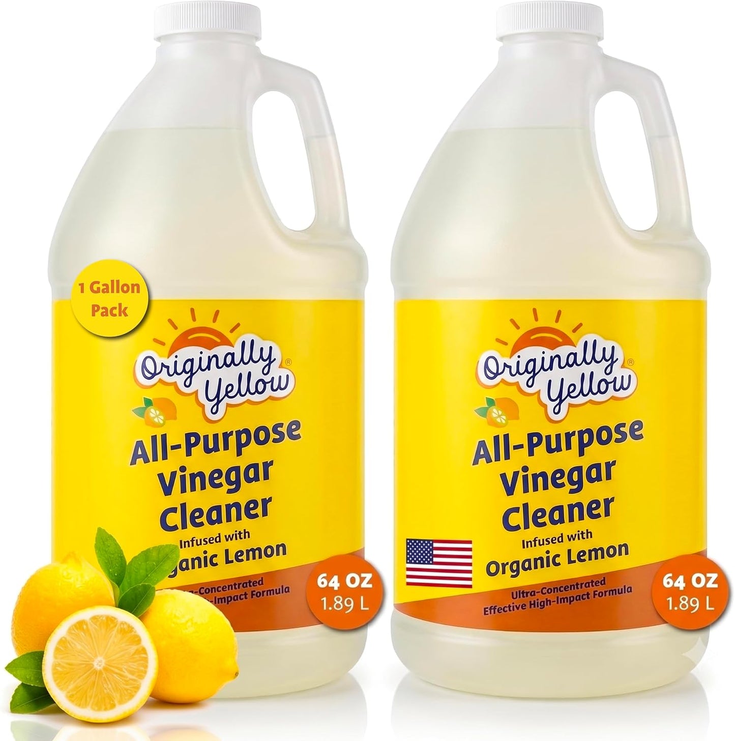 Lemon Vinegar For Cleaning Purpose | USA Made All Purpose Cleaner | Use as a Floor, Glass, Kitchen, & Bathroom Cleaner | Plant Derived Vinegar Half Gallon | 64 Oz