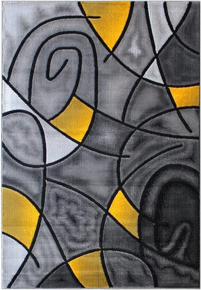 YHSF Modern Contemporary Area Rug for Living Room, Bedroom, and Office – Elegant Thick Carpet for Dining Room, Kitchen, & Hallways – Washable - Home Decor - Water Repellent - Yellow (5x7 Feet)