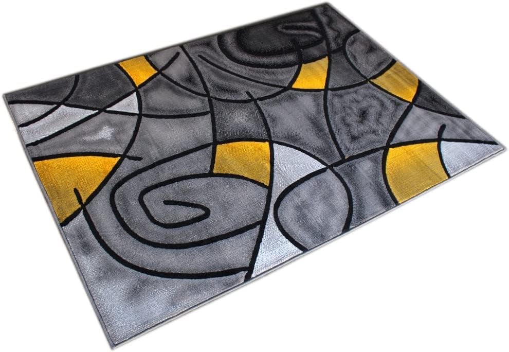 YHSF Modern Contemporary Area Rug for Living Room, Bedroom, and Office – Elegant Thick Carpet for Dining Room, Kitchen, & Hallways – Washable - Home Decor - Water Repellent - Yellow (5x7 Feet)
