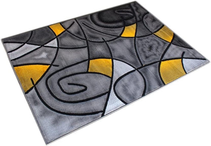 YHSF Modern Contemporary Area Rug for Living Room, Bedroom, and Office – Elegant Thick Carpet for Dining Room, Kitchen, & Hallways – Washable - Home Decor - Water Repellent - Yellow (5x7 Feet)