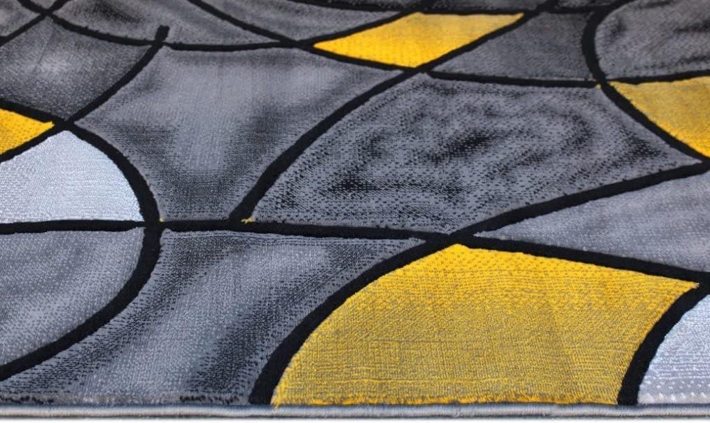 YHSF Modern Contemporary Area Rug for Living Room, Bedroom, and Office – Elegant Thick Carpet for Dining Room, Kitchen, & Hallways – Washable - Home Decor - Water Repellent - Yellow (5x7 Feet)