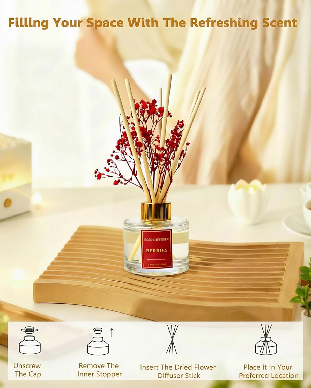 Reed Diffuser Set-Lemon Verbena Scent 3.38 fl oz,Scent Long | Fragrance Oil Diffuser with 6 Reed Sticks,Home & Bedroom Bathroom office Decor,(100ml),pretty appearance