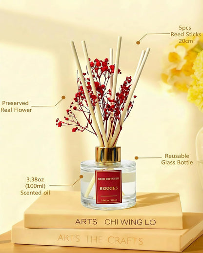 Reed Diffuser Set-Lemon Verbena Scent 3.38 fl oz,Scent Long | Fragrance Oil Diffuser with 6 Reed Sticks,Home & Bedroom Bathroom office Decor,(100ml),pretty appearance