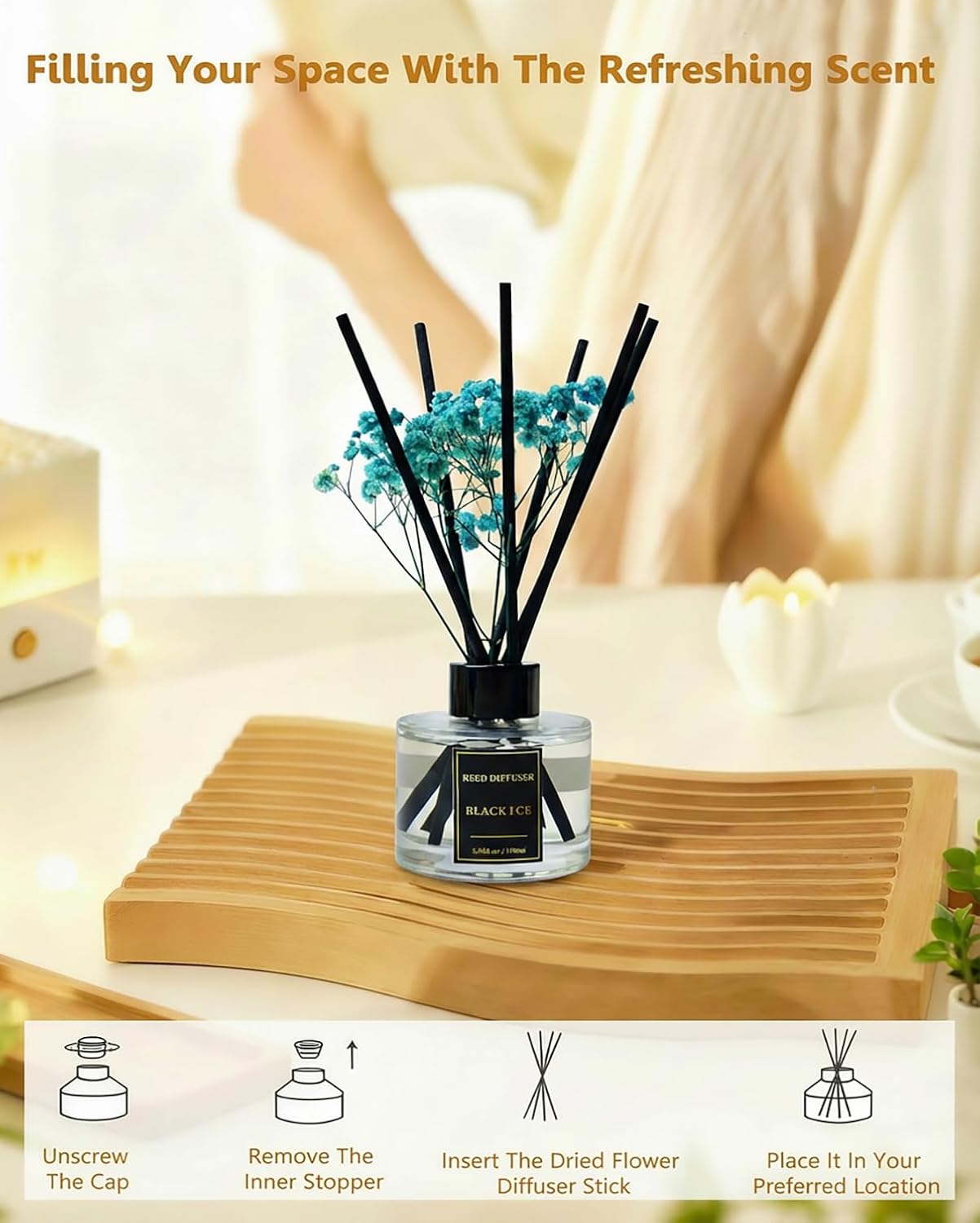 Reed Diffuser Set-Lemon Verbena Scent 3.38 fl oz,Scent Long | Fragrance Oil Diffuser with 6 Reed Sticks,Home & Bedroom Bathroom office Decor,(100ml),pretty appearance