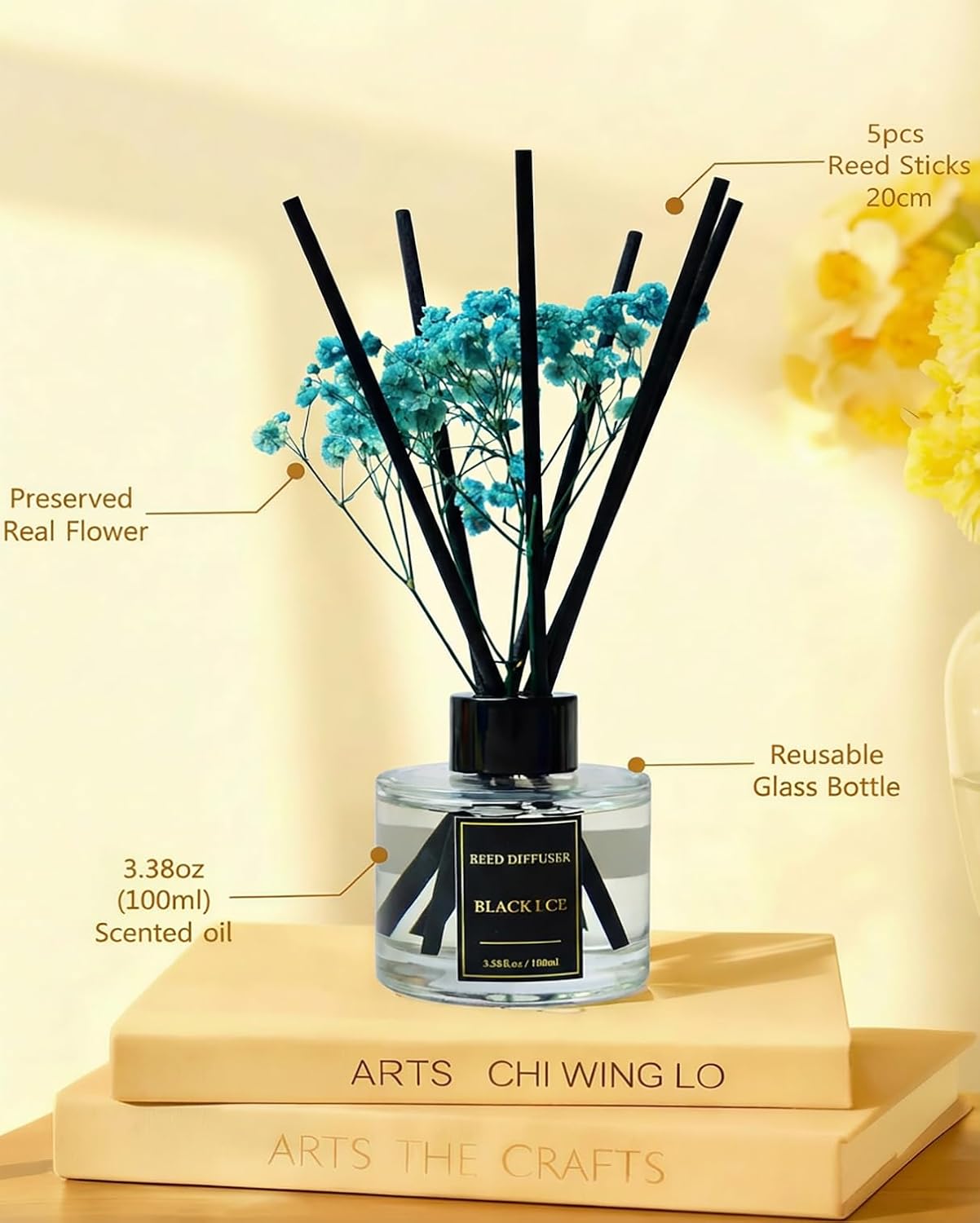 Reed Diffuser Set-Lemon Verbena Scent 3.38 fl oz,Scent Long | Fragrance Oil Diffuser with 6 Reed Sticks,Home & Bedroom Bathroom office Decor,(100ml),pretty appearance