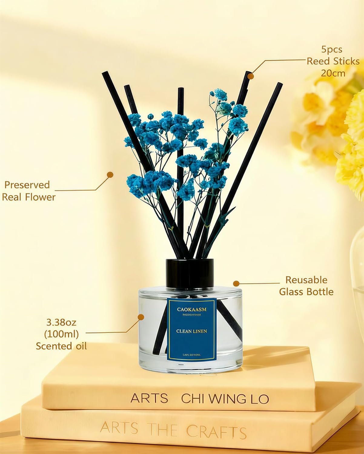 Reed Diffuser Set-Lemon Verbena Scent 3.38 fl oz,Scent Long | Fragrance Oil Diffuser with 6 Reed Sticks,Home & Bedroom Bathroom office Decor,(100ml),pretty appearance