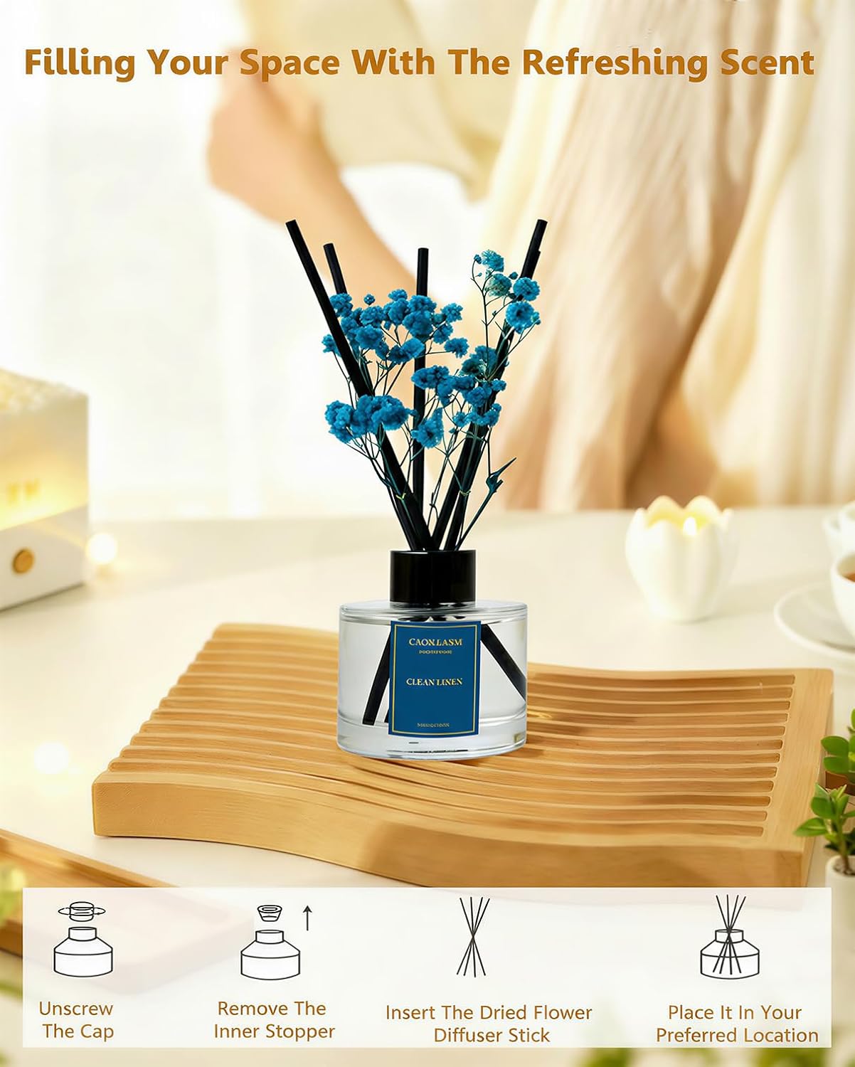Reed Diffuser Set-Lemon Verbena Scent 3.38 fl oz,Scent Long | Fragrance Oil Diffuser with 6 Reed Sticks,Home & Bedroom Bathroom office Decor,(100ml),pretty appearance