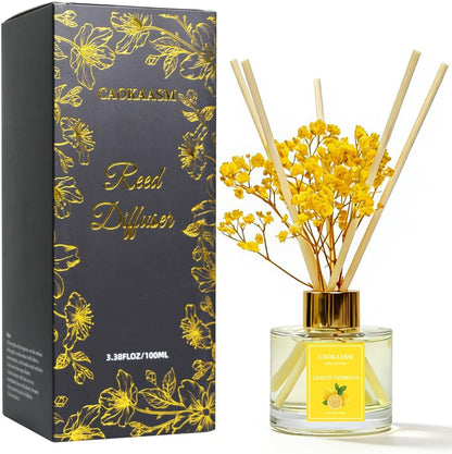 Reed Diffuser Set-Lemon Verbena Scent 3.38 fl oz,Scent Long | Fragrance Oil Diffuser with 6 Reed Sticks,Home & Bedroom Bathroom office Decor,(100ml),pretty appearance