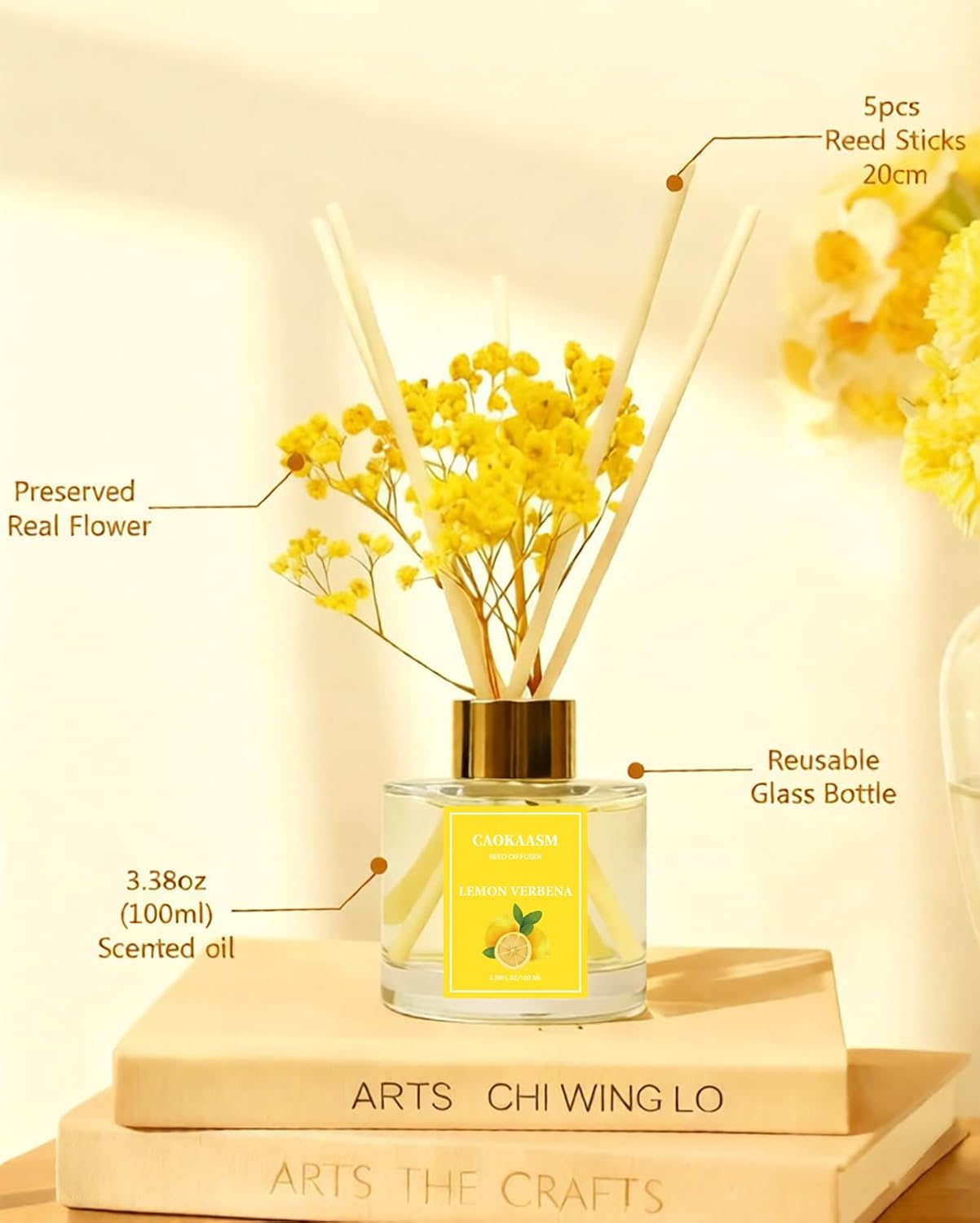 Reed Diffuser Set-Lemon Verbena Scent 3.38 fl oz,Scent Long | Fragrance Oil Diffuser with 6 Reed Sticks,Home & Bedroom Bathroom office Decor,(100ml),pretty appearance