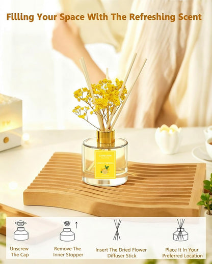 Reed Diffuser Set-Lemon Verbena Scent 3.38 fl oz,Scent Long | Fragrance Oil Diffuser with 6 Reed Sticks,Home & Bedroom Bathroom office Decor,(100ml),pretty appearance