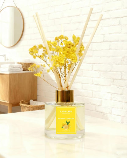 Reed Diffuser Set-Lemon Verbena Scent 3.38 fl oz,Scent Long | Fragrance Oil Diffuser with 6 Reed Sticks,Home & Bedroom Bathroom office Decor,(100ml),pretty appearance