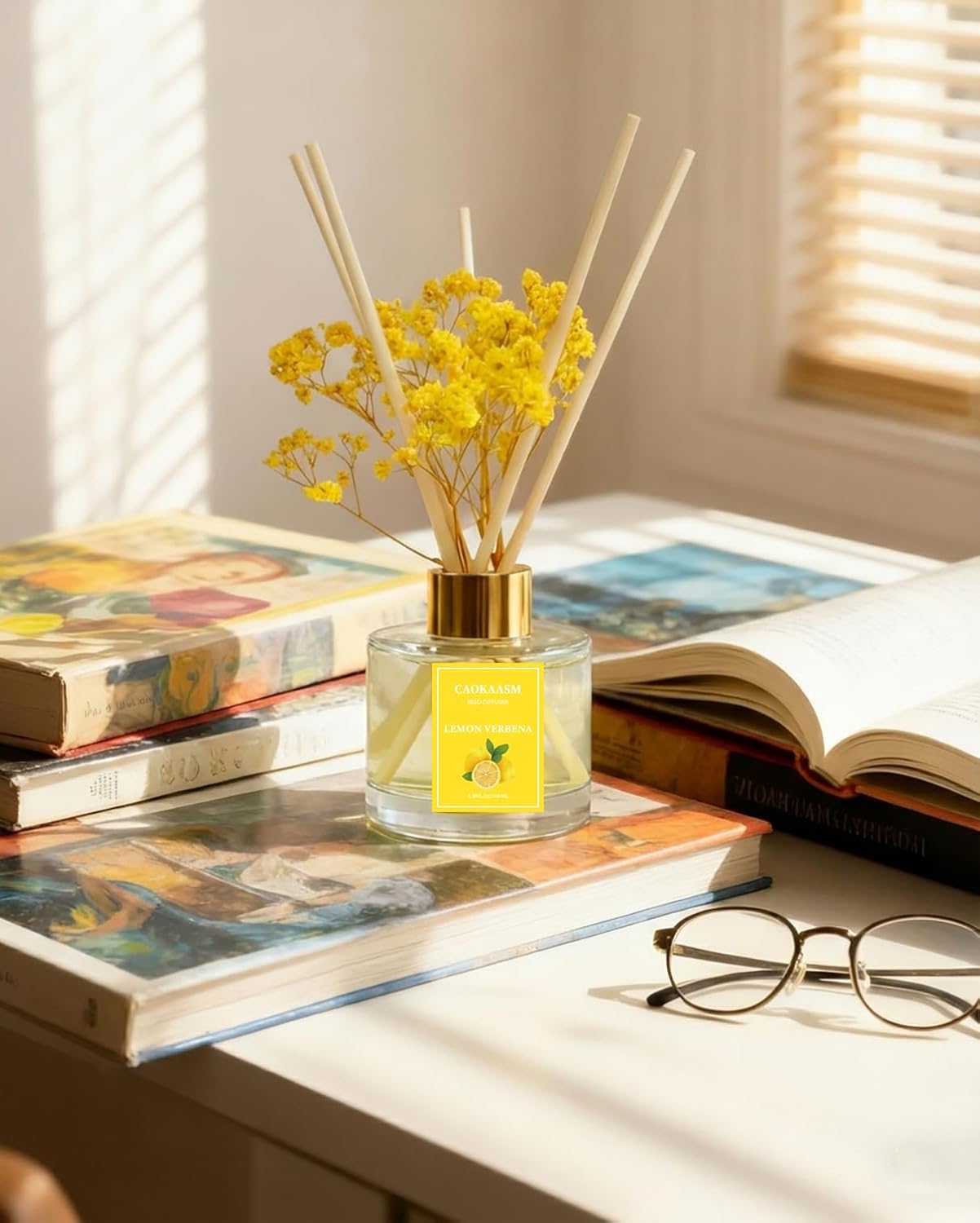 Reed Diffuser Set-Lemon Verbena Scent 3.38 fl oz,Scent Long | Fragrance Oil Diffuser with 6 Reed Sticks,Home & Bedroom Bathroom office Decor,(100ml),pretty appearance