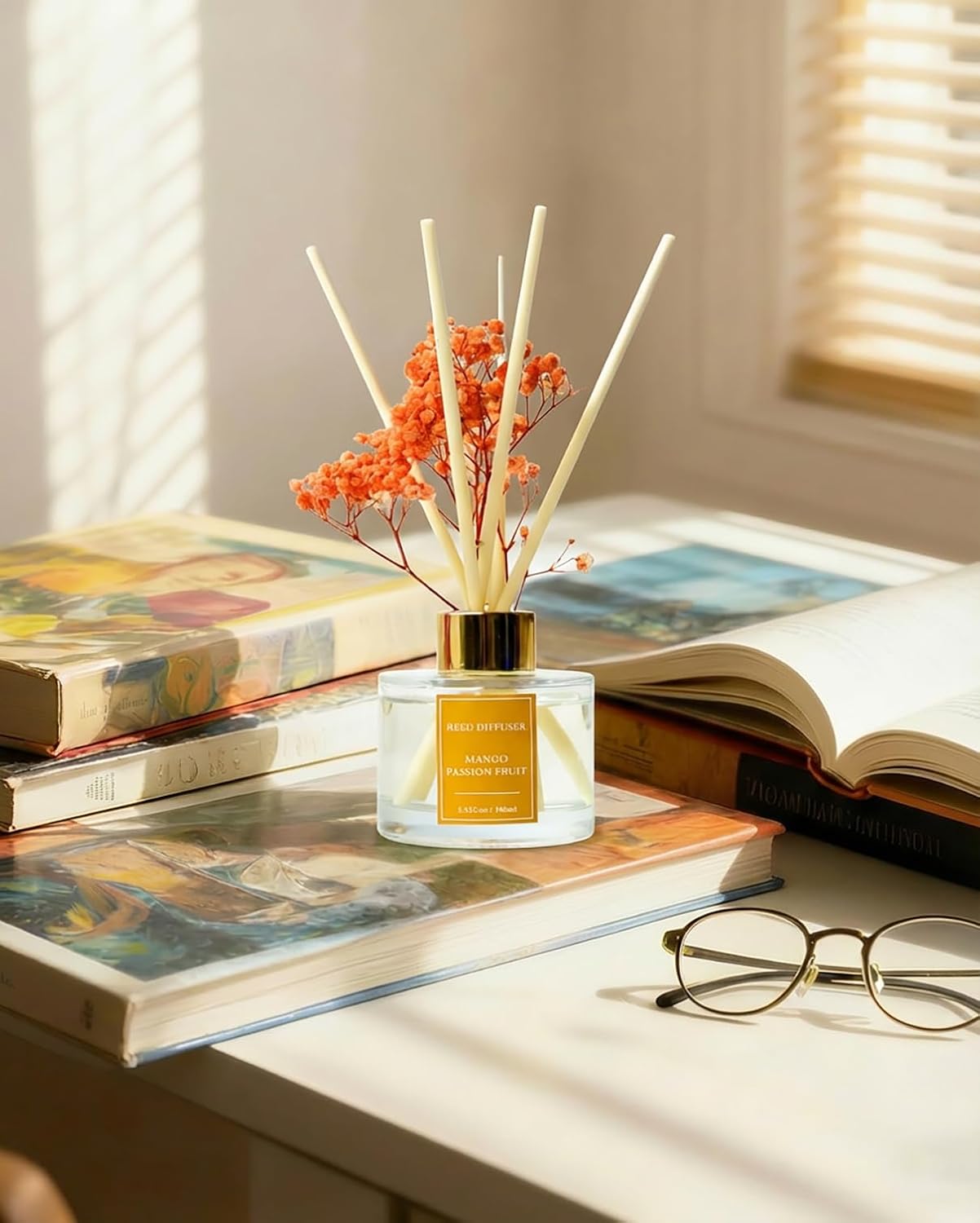Reed Diffuser Set-Lemon Verbena Scent 3.38 fl oz,Scent Long | Fragrance Oil Diffuser with 6 Reed Sticks,Home & Bedroom Bathroom office Decor,(100ml),pretty appearance