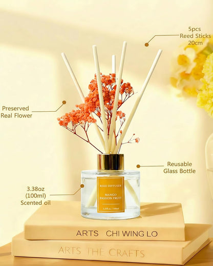 Reed Diffuser Set-Lemon Verbena Scent 3.38 fl oz,Scent Long | Fragrance Oil Diffuser with 6 Reed Sticks,Home & Bedroom Bathroom office Decor,(100ml),pretty appearance