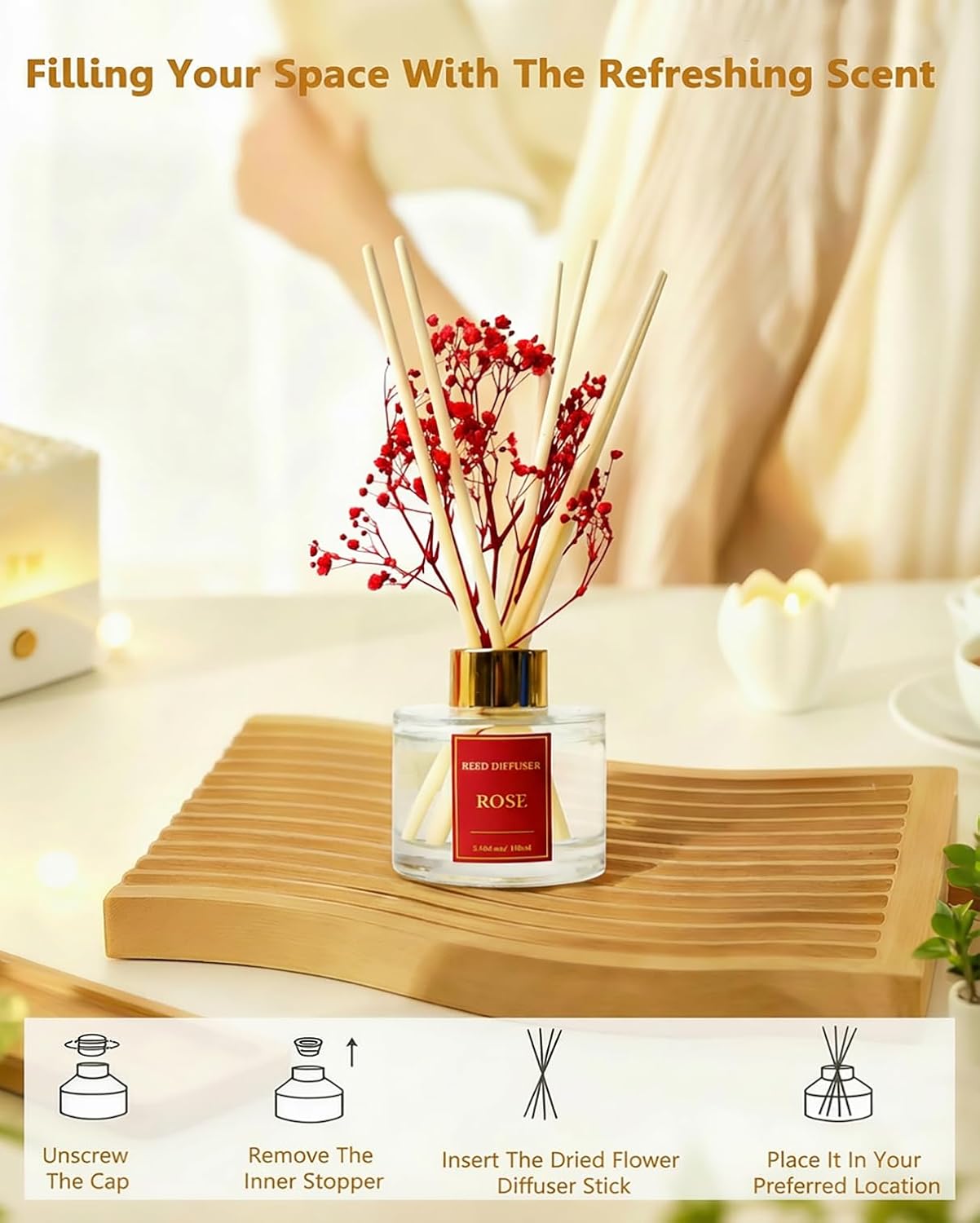Reed Diffuser Set-Lemon Verbena Scent 3.38 fl oz,Scent Long | Fragrance Oil Diffuser with 6 Reed Sticks,Home & Bedroom Bathroom office Decor,(100ml),pretty appearance