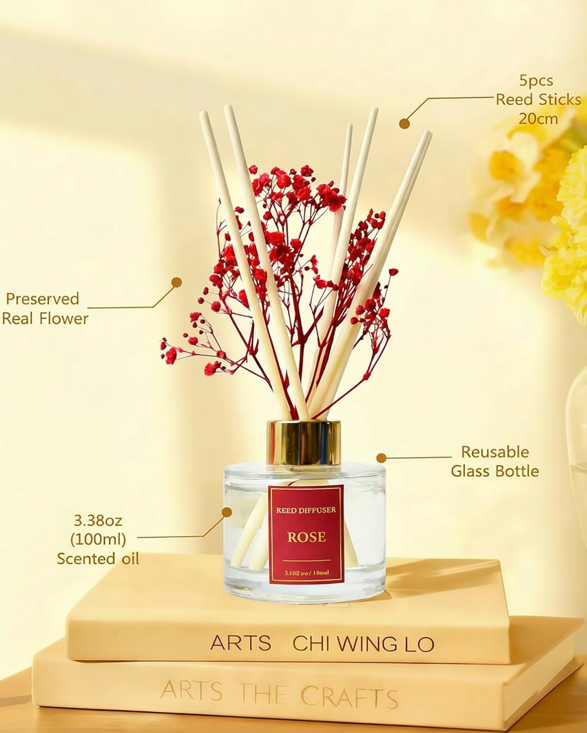 Reed Diffuser Set-Lemon Verbena Scent 3.38 fl oz,Scent Long | Fragrance Oil Diffuser with 6 Reed Sticks,Home & Bedroom Bathroom office Decor,(100ml),pretty appearance