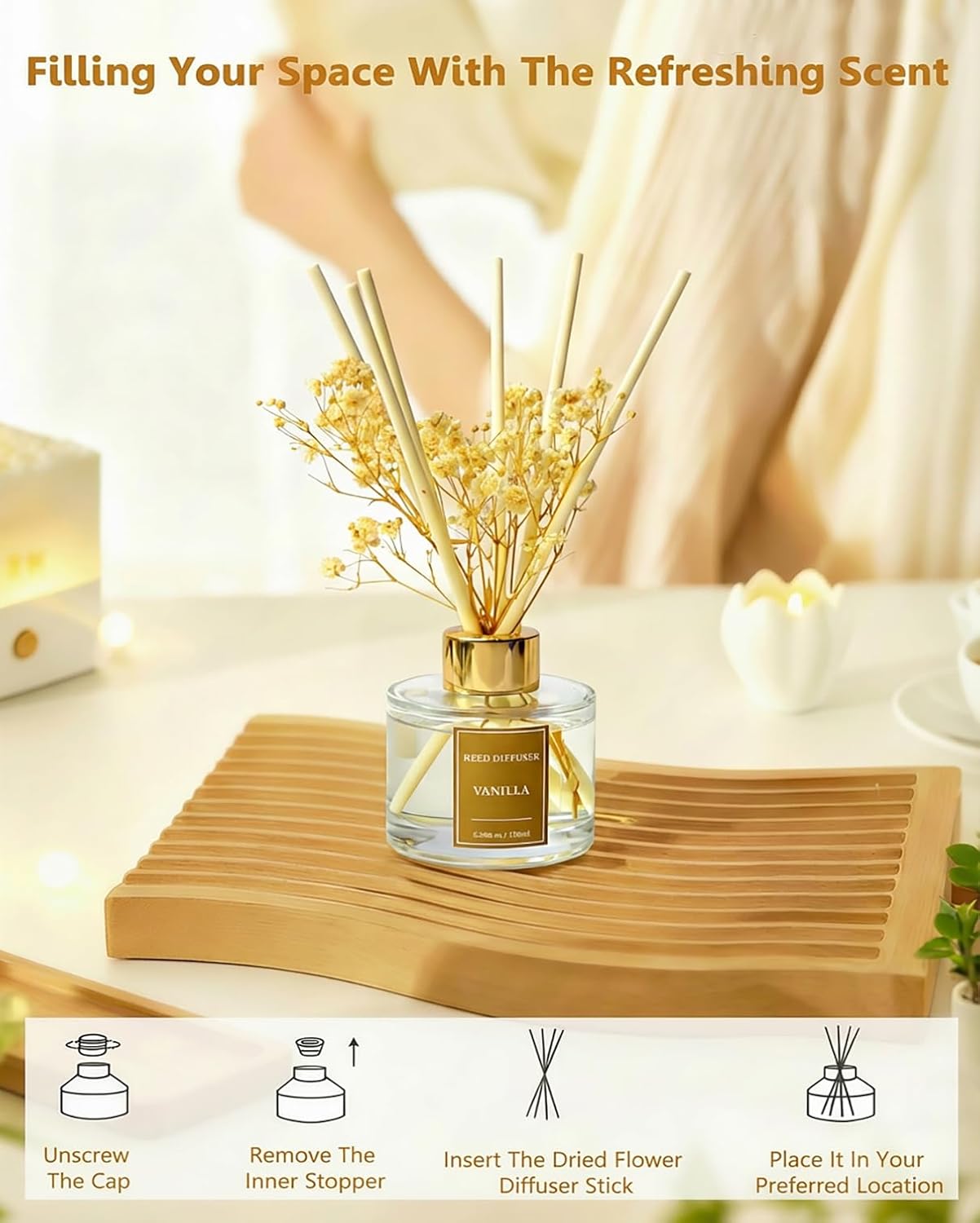 Reed Diffuser Set-Lemon Verbena Scent 3.38 fl oz,Scent Long | Fragrance Oil Diffuser with 6 Reed Sticks,Home & Bedroom Bathroom office Decor,(100ml),pretty appearance